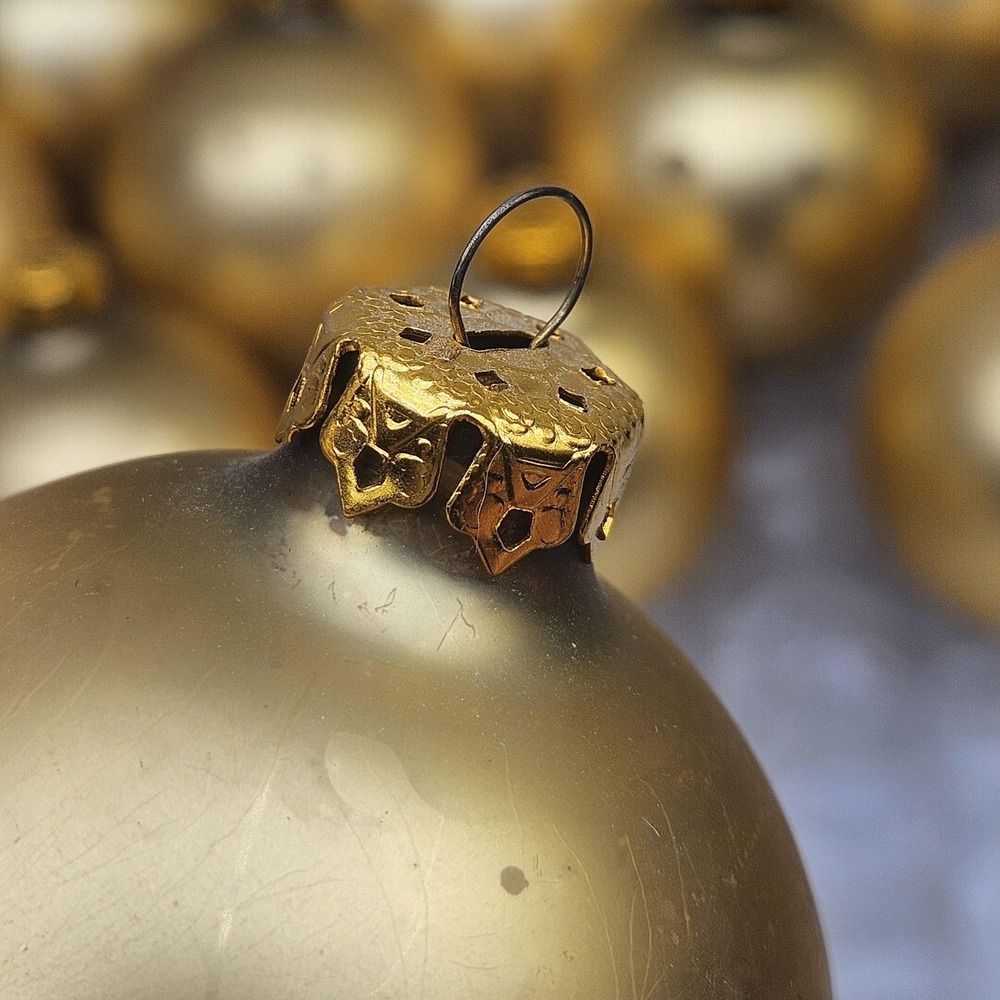 Vintage Matte Gold Glass Christmas Ornaments Set 18 Holiday Tree Round Balls - Picture 7 of 8